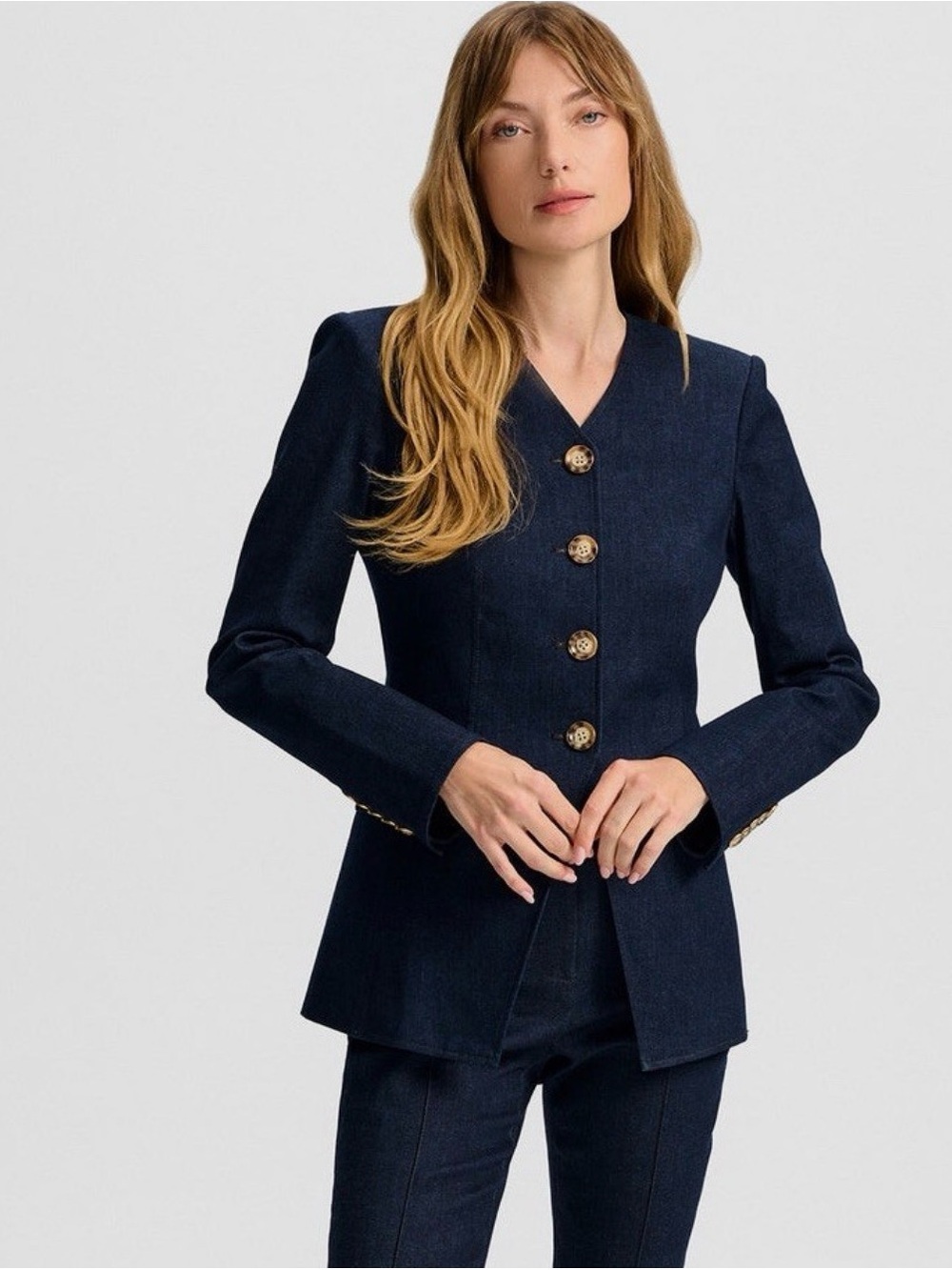 Veronica Beard Navy Structured Blazer with Gold Buttons
